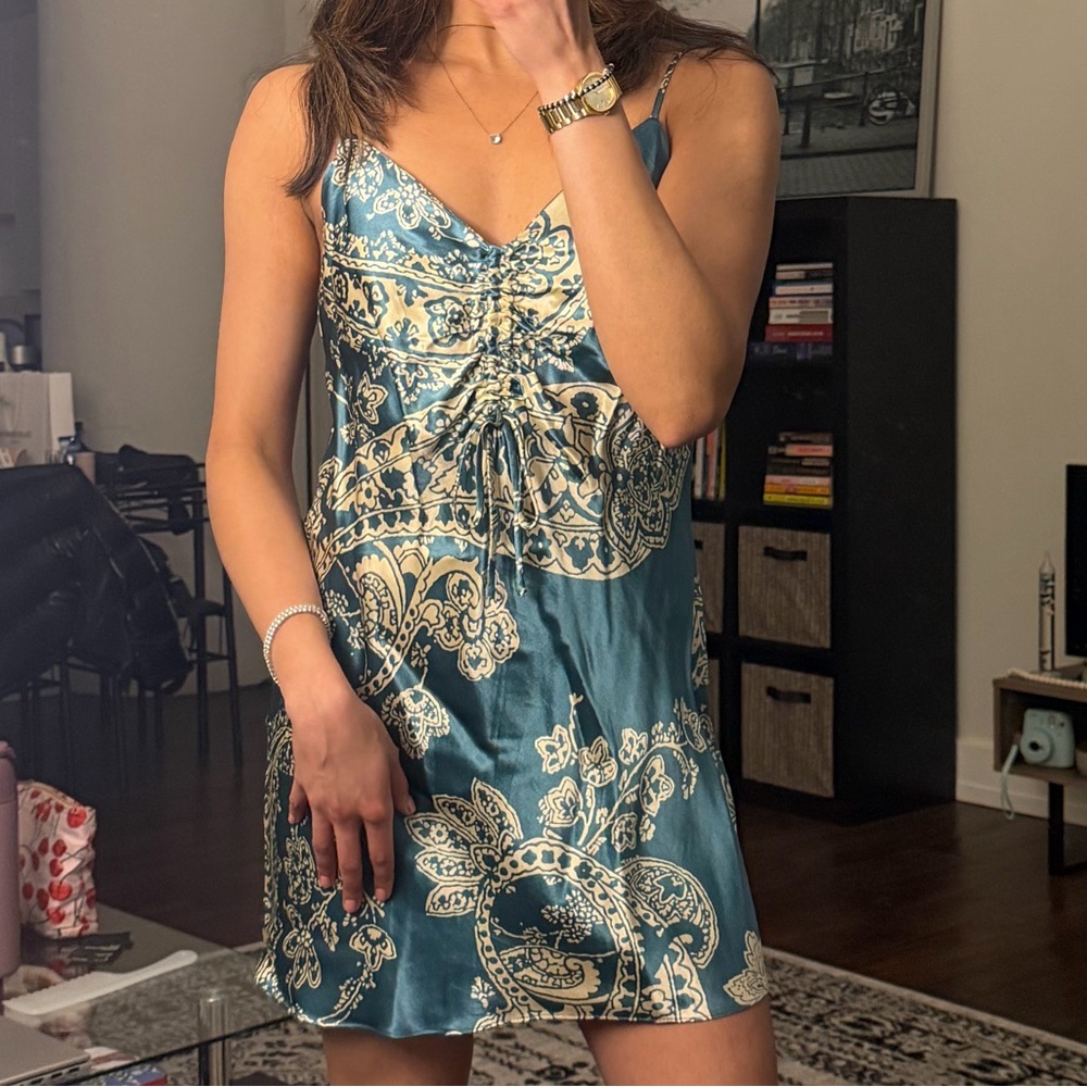 Zara Satin Paisley Slip Dress